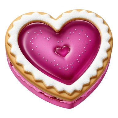 Realistic shortbread cookie in the shape of a heart with light margenta jelly middle filling and sprinkled powder sugar on top. sticker