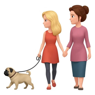 haz una chica rubia paseando a su perro pug con su mama sticker