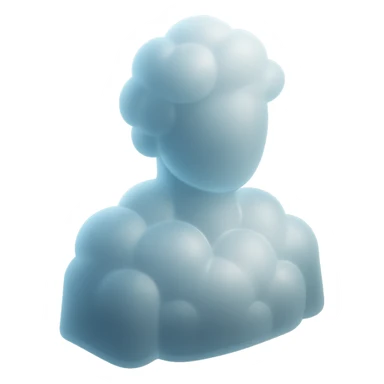 A person from the shoulders up, entirely composed of fluffy, convex, white clouds. sticker