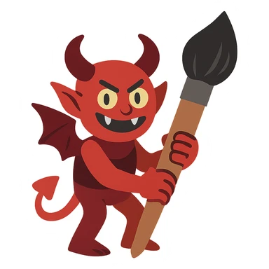 flat toon style demon with a paintbrush sticker