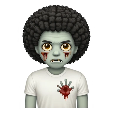 Make a image of a zombie with a curly  Afro with a  fade make it like a emoticon not as scary make hair black and with a white t shirt  sticker