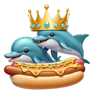 Dolphins wearing a sparkly crown eating hot dogs Japanese sticker