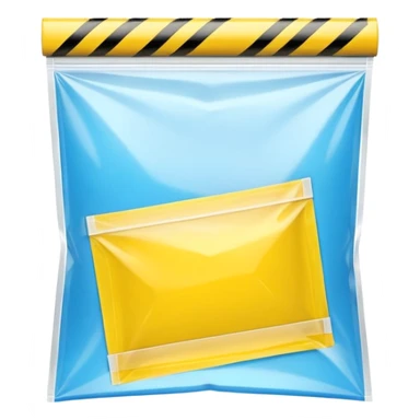 3D render of Yellow Tape inside a clear plastic evidence bag, sterile lighting, forensic crime scene aesthetic, plastic reflection. sticker