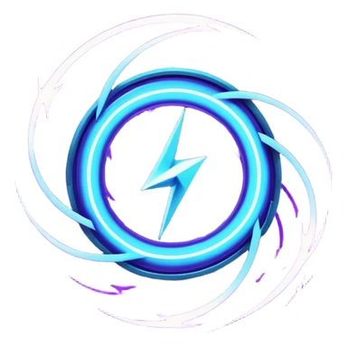 futuristic minimalistic logo icon, abstract glowing storm swirl made of neon purple (#8B5CF6) and cyan (#00E0FF) lines, representing Storm team energy and speed, digital lightning core, dark background, no face, tech-style emblem, 1:1 aspect ratio sticker