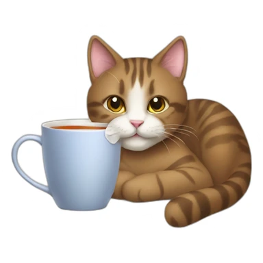cat drink tea sticker