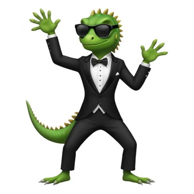capitalist iguana in tuxedo with black sunglasses dancing sticker
