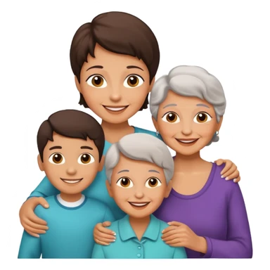 two kids (1 boy and 1 girl) with their mother and grand mother smiling sticker