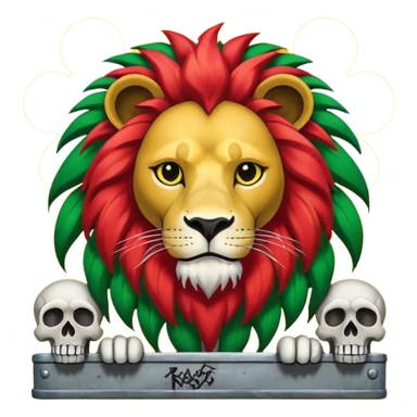 Create a power station with a rasta cap on with red gold green grafite of a lion and skulls with Fred the fossibot grafted on it sticker