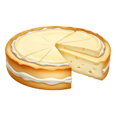 cinematic-realistic-brie-cheese-emoji,-featuring-a-creamy gooey center,-soft-ripened-cheese-with-a-delicate-rind-rendered-with-lifelike-detail-and-inviting,-natural-lighting. sticker