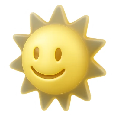 Make the smiling shiny sun light yellow in matte glass style, inspired by Apple emoji style. sticker