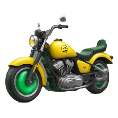 Yellow happy emoji with a green motorcycle helmet sticker