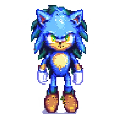 Change Sonic's eyes to yellow, keep pixel art style, no background sticker