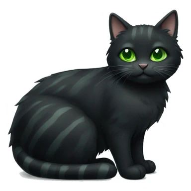 fluffy black cat with green eyes and grey stripes sticker