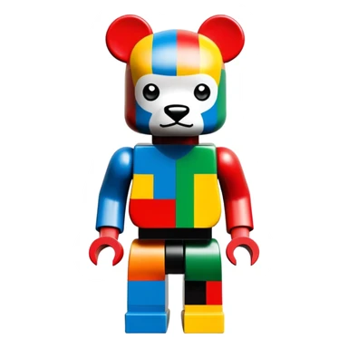 Lego style hustler bearbrick toy figure with X symbols for eyes, blocky Lego aesthetic, graffiti prints sticker