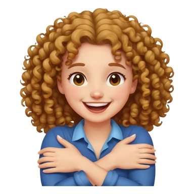 Curly hair girl with arms cross holding neck laughing sticker