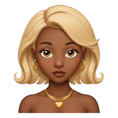 darkskin female with eyebrows that are naturally shaped and frame eyes well, eyes that are almond-shaped with defined lashes. nd lips are full with a defined cupid’s bow, add also a septum piercing that adds an edgy, stylish flair. a middle-part, honey blonde bust-down with laid baby hairs sticker
