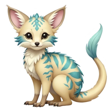 Feral Rare Fantasy cute realistic pastel tropical Vernid-Trico-species by LiLaiRa, random markings, tufted tail, tufted ears, full body sticker