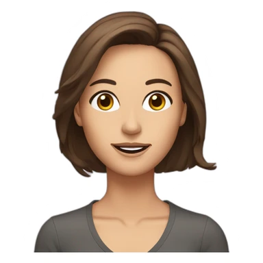 a presenter with shoulder-length brown hair and brown eyes sticker