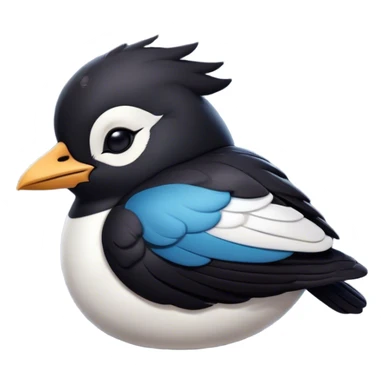 Meme-Worthy Cute Sleeping Magpie Portrait Emoji, Head resting peacefully with a contented smile, showcasing a sleek, elegant form with eyes gently closed in serene slumber and glossy, contrasting plumage, Simplified yet adorably endearing features, highly detailed, glowing with a soft, drowsy urban light, high shine, relaxed and utterly lovable, stylized with an air of playful laziness, soft glowing outline, capturing the essence of a sleeping magpie that feels destined to become the next viral icon of adorable rest! sticker