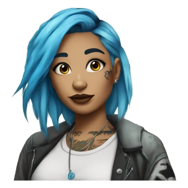 Lady wearing trendy graffiti street clothes with hair with highlights and a blue dyed hair streak and tattoos sticker