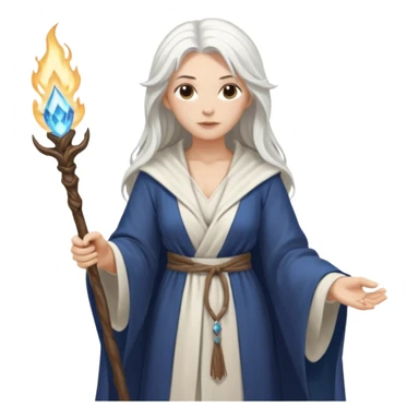 White Long Haired Women, Sorceress with staff — flowing white hair, calm face. sticker