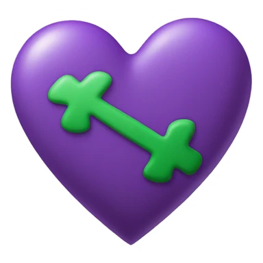 The right side of the heart is purple and the left side is green sticker