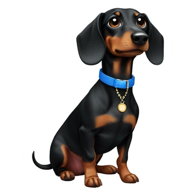 Dachshund black with marble. With blue collar. A little bit fat sticker