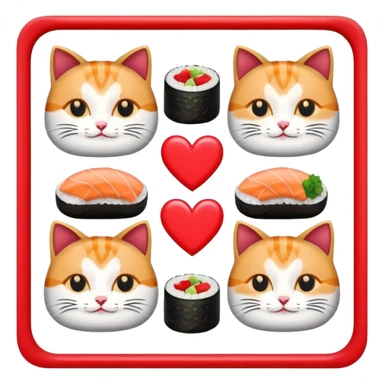 square border with clear empty center, cats, sushi, and hearts alternating along the edge sticker