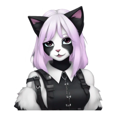 Gorgeous furry gothic dark techwear anime style anthro black cat fursona with blushing face aesthetic and pretty edgy black with collar and harness trending style sticker