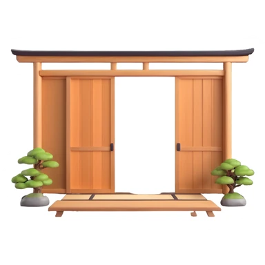 traditional Japanese house with wooden structure, sliding shoji doors, and tatami mat flooring sticker