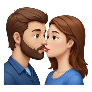 White man with brown hair and beard kissing lips with a white girl with brown hair sticker