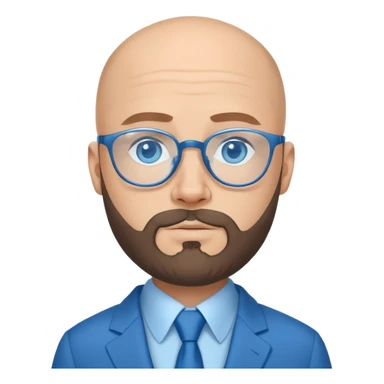 blue-eyed bald man with a beard and thin face in a husky blue suit with glasses sticker