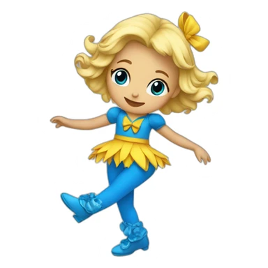 little blonde girl dancing in a blue bird costume sticker