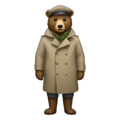 Bear in a trench coat and beret hat at a door sticker