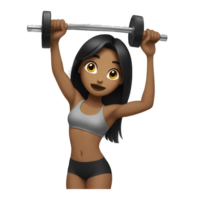 tan girl with long black hair lifting weights sticker