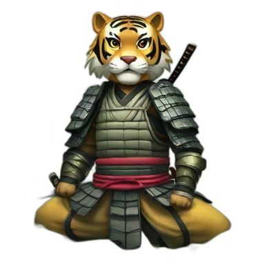 A samurai tiger in a forest in Japan  sticker