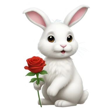 White fluffy bunny holding a rose sticker