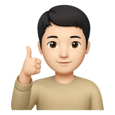 3D avatar of a Korean male frontend developer,
short black hair with clean 5:5 middle part,
no glasses,
one hand making thumbs up gesture,
calm and friendly expression,
minimal professional style sticker