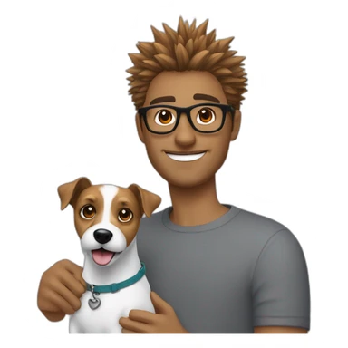 Man with spiky hair eñwith glasses with jack russell terrier dog sticker
