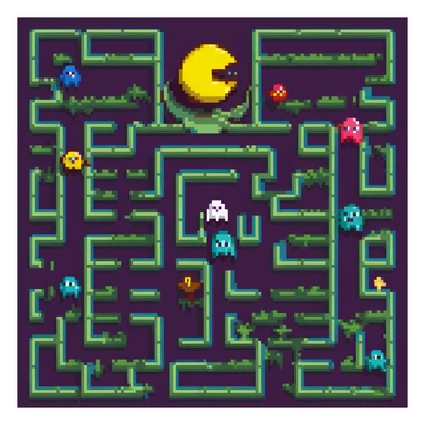 8-bit pacman game scene with dots and ghosts sticker