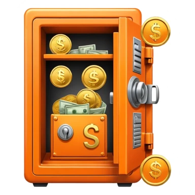 Orange safe with flying money and coins sticker