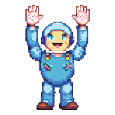 Retro video game character celebrating with arms raised sticker