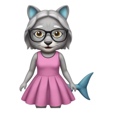 create me a slack emoji of a very old tiger shark, dressed like an old lady, with grey hair and glasses sticker
