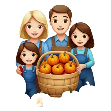 family picking apples and pumpkins together, autumn background, joyful sticker