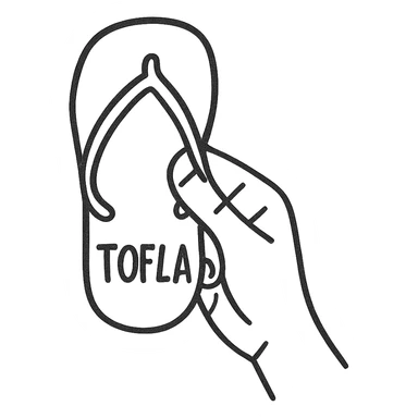 Add the text 'Tofla' on the icon in a hand-drawn style with transparent background. sticker