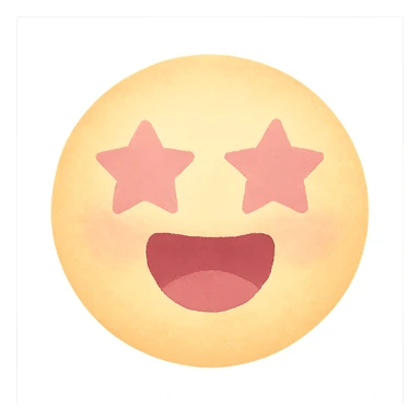 cute emoji, round face, star eyes, open mouth, excited, pastel yellow and pink sticker