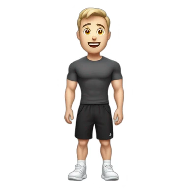 amazed Open with surprise mouth Pale skinned Fit Man With the biceps and dark brown hair in black shirt, gray sports shorts and white Sneakers sticker
