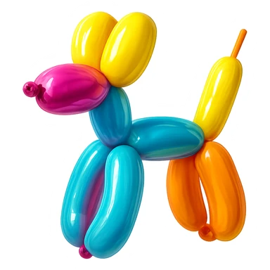 <system_prompt>
  <style>
    <name>Hyperrealistic Colorful Balloon</name>
    <description>3D render designed in a hyperrealistic colorful balloon style.</description>
    <materials>
      <surface>
        <type>latex</type>
        <finish>shiny</finish>
        <reflectivity>high</reflectivity>
        <stretching>slightly_stretched</stretching>
        <imperfections>
          <creases>subtle</creases>
          <warps>light</warps>
          <kinks>natural</kinks>
        </imperfections>
        <ends>tied</ends>
      </surface>
    </materials>
    <shape>
      <feel>inflated</feel>
      <construction>hand-twisted</construction>
      <volume>high</volume>
    </shape>
    <lighting>
      <style>sharp</style>
      <shadows>none</shadows>
      <enhance>volume</enhance>
    </lighting>
    <aesthetic>
      <mood>playful</mood>
      <style>pop-art</style>
    </aesthetic>
    <background>
      <style>minimal</style>
      <clean>true</clean>
    </background>
  </style>
</system_prompt>

{subject} = dog sticker