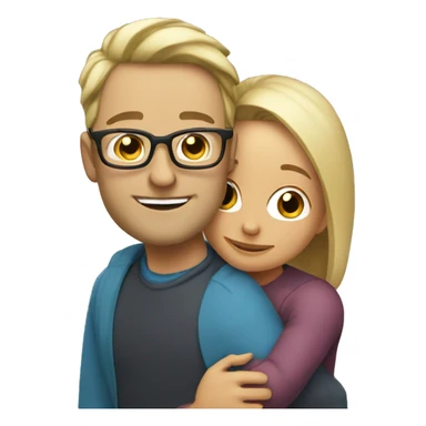 40 year old man with blond hair and glasses hugs a 40 year old woman with brown half long hair sticker