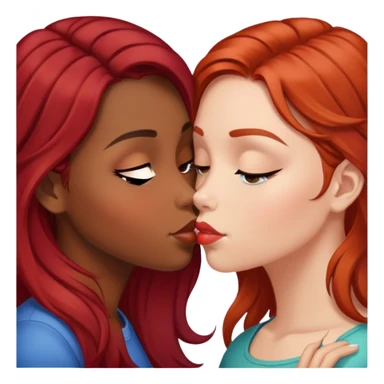 Brown girl dark Brown hair white girl red hair kissing sticker